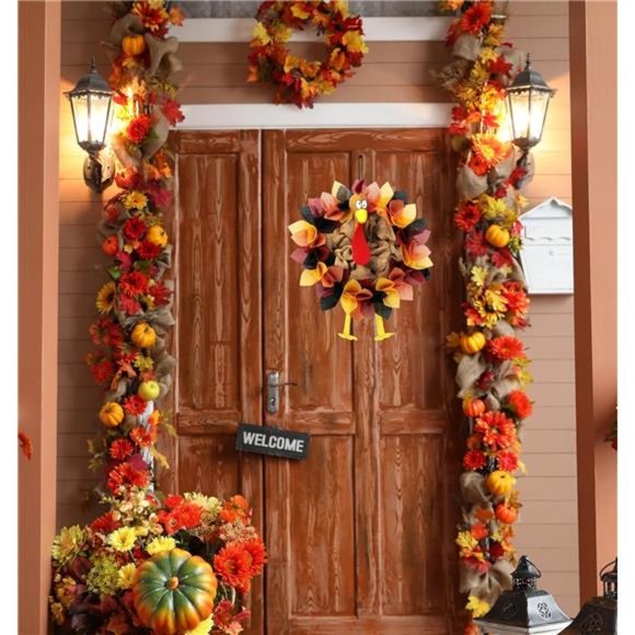 Thanksgiving Door Decorations Turkey Decor Thanksgiving Wreath for Front Door - Picture 6 of 7